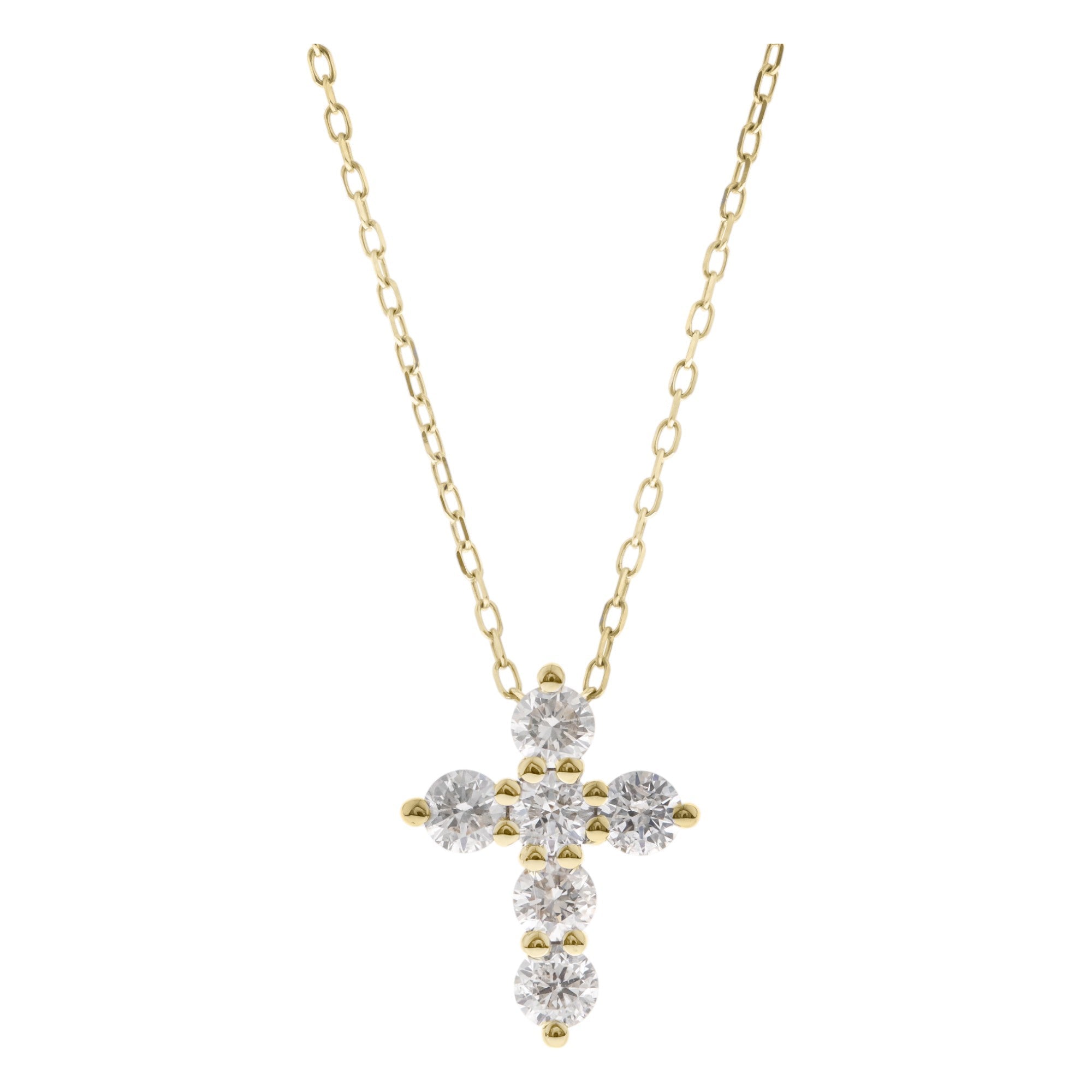 14k Yellow Gold Cross Diamond Necklace with 0.56 Tw Round Diamonds - Miral Jewelry