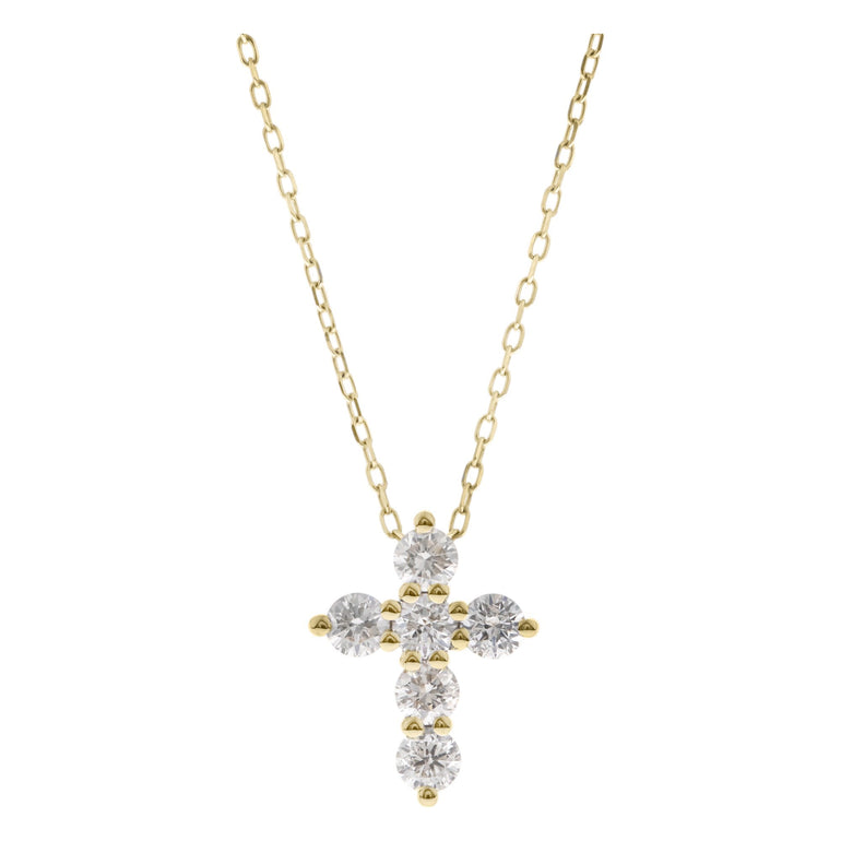 14k Yellow Gold Cross Diamond Necklace with 0.56 Tw Round Diamonds - Miral Jewelry