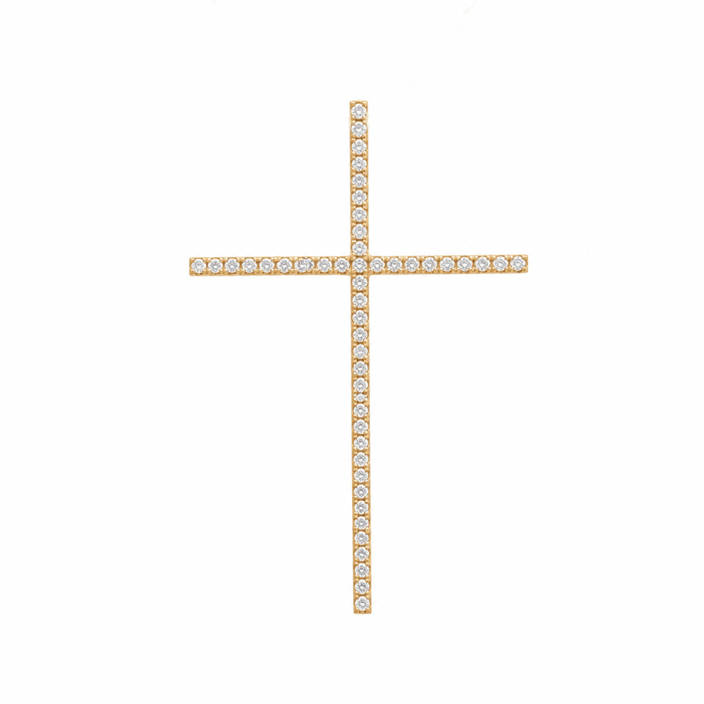 14k Yellow Gold Cross Diamond Women's Pendant with 0.18Tw Round Diamond - Miral Jewelry