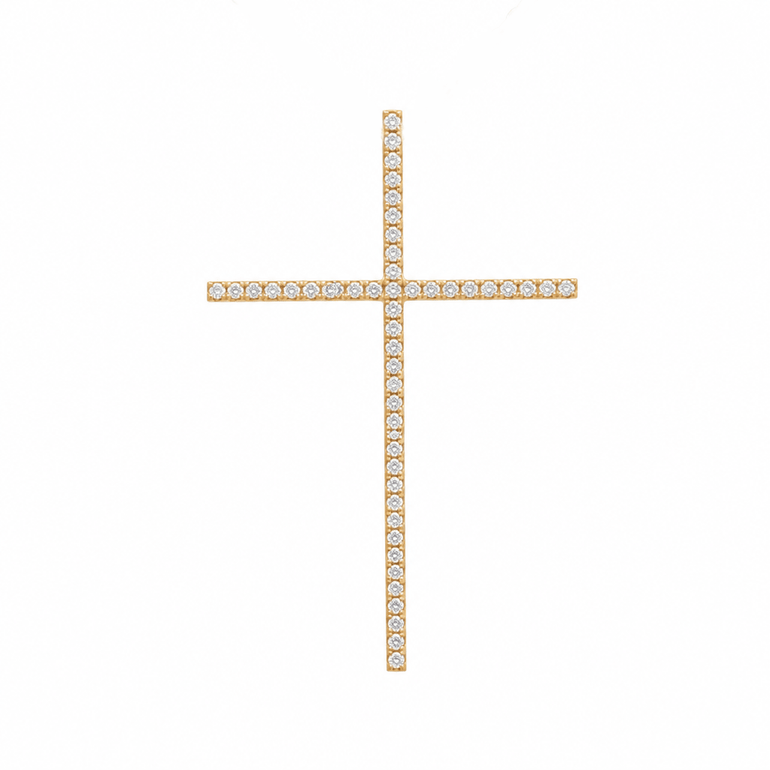 14k Yellow Gold Cross Diamond Women's Pendant with 0.18Tw Round Diamond - Miral Jewelry