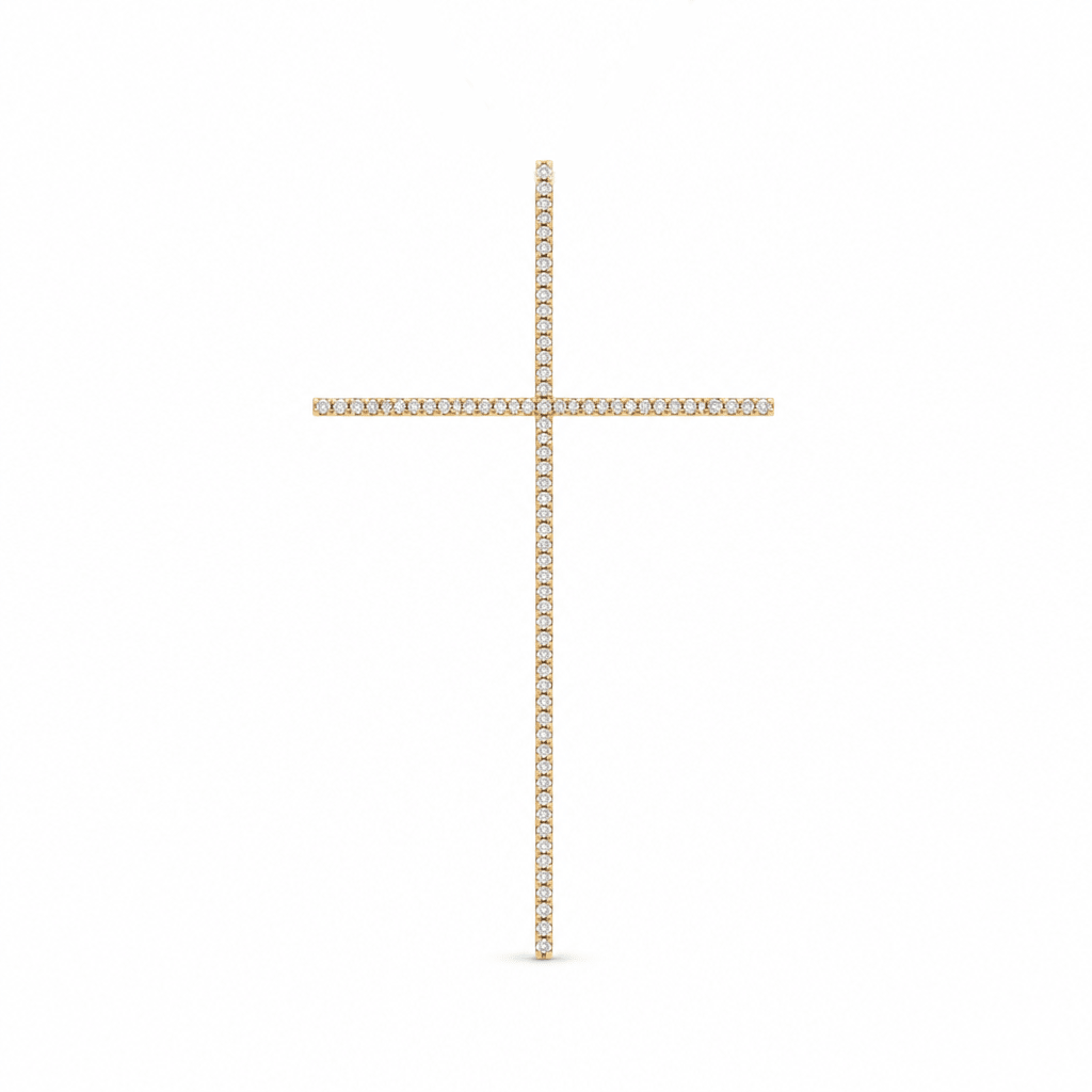 14k Yellow Gold Cross Diamond Women's Pendant with 0.24Tw Square Cushion Diamond - Miral Jewelry