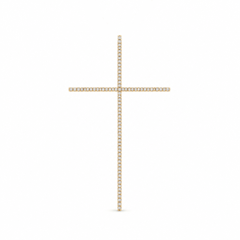 14k Yellow Gold Cross Diamond Women's Pendant with 0.24Tw Square Cushion Diamond - Miral Jewelry