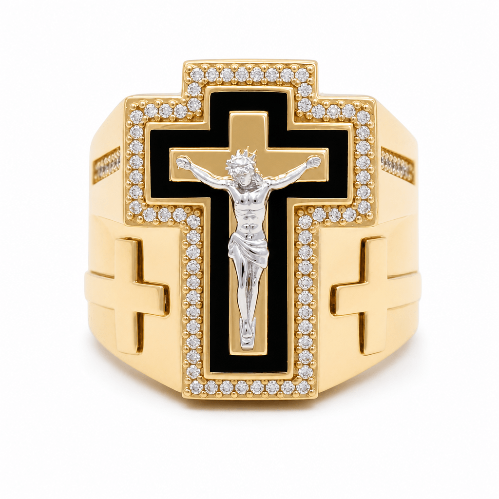 14k Yellow Gold Cross Fashion Men's Ring - Miral Jewelry
