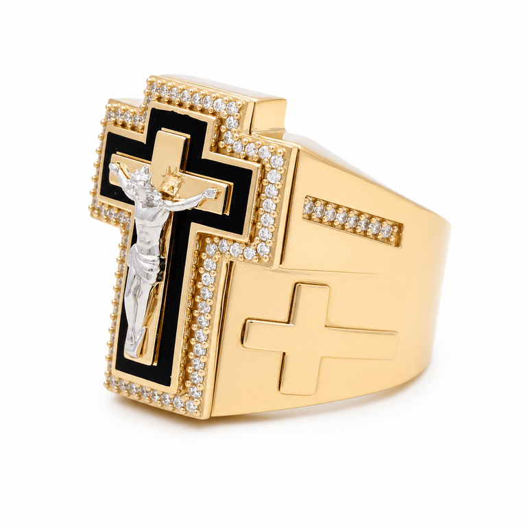 14k Yellow Gold Cross Fashion Men's Ring - Miral Jewelry