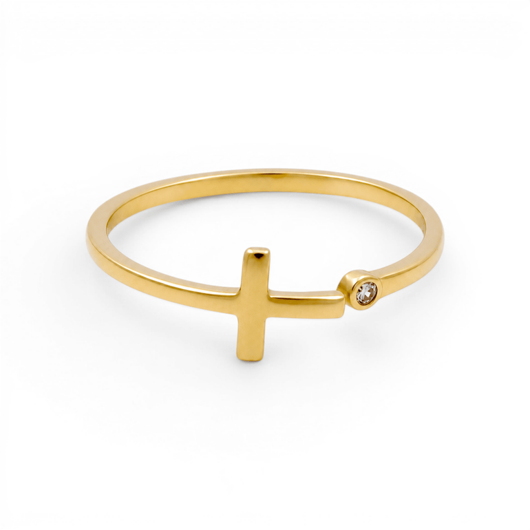 14K Yellow Gold Cross Fashion Women's Ring - Miral Jewelry