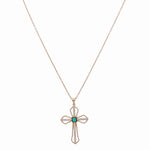 14K Yellow Gold Cross Necklaces with Green Stone - Miral Jewelry