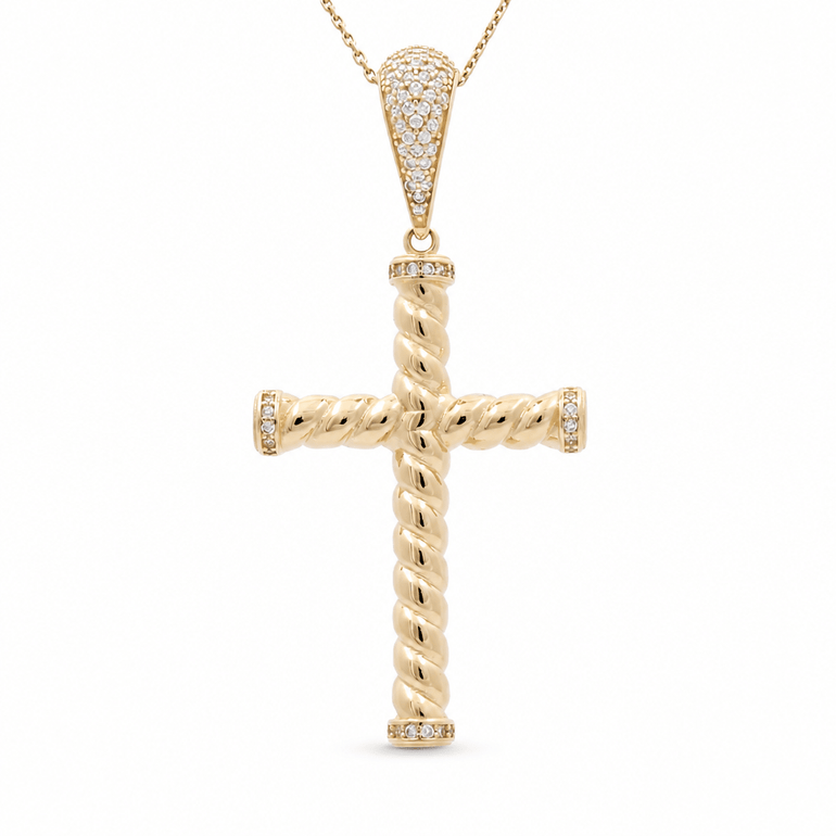14K Yellow Gold Cross Pendant - Miral Jewelry