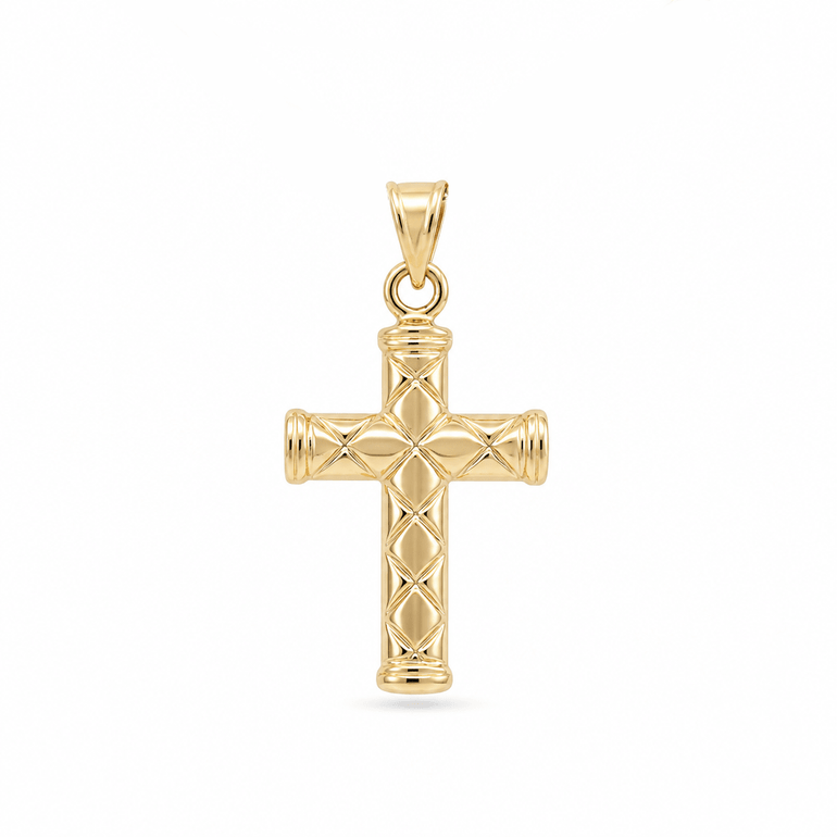 14K Yellow Gold Textured Cross Pendant 1.3 g