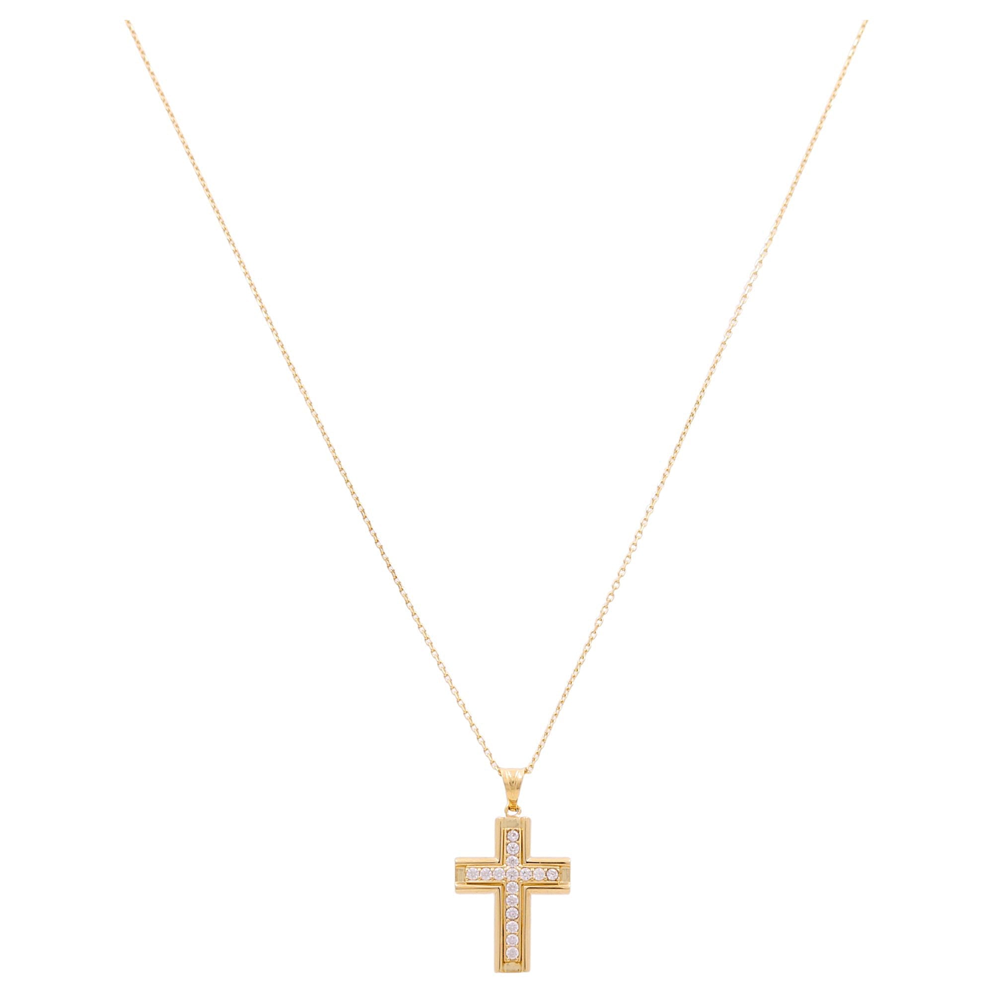 14K Yellow Gold Cross Necklace with CZ 18in, 4.6 g