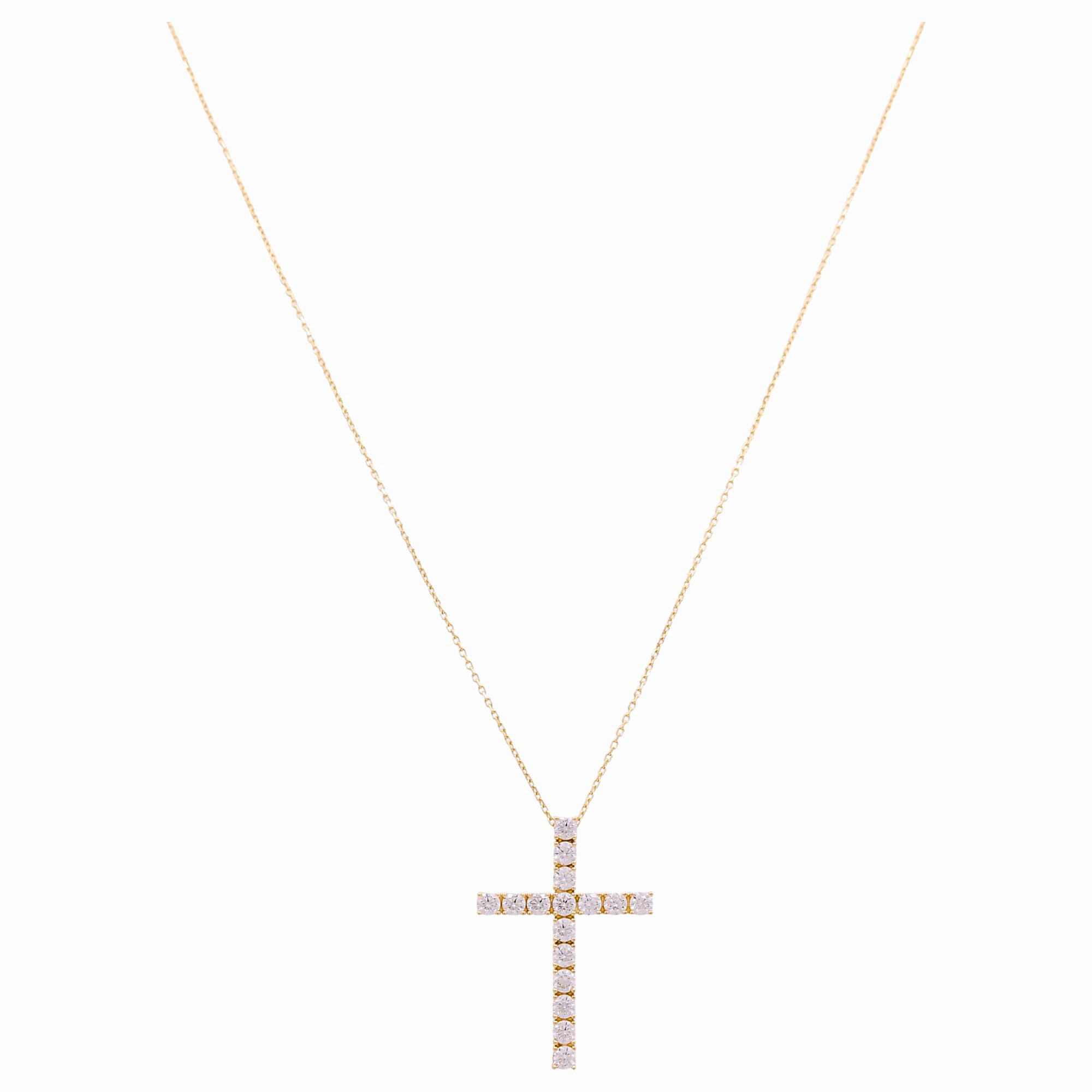 14K Yellow Gold Slim CZ Cross Necklace 18in, 4.4 g
