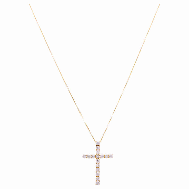 14K Yellow Gold Cross with Cz Necklace - Miral Jewelry