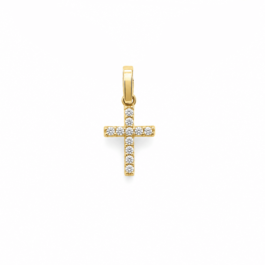 14K Yellow Gold Petite CZ Cross Pendant 0.6 g