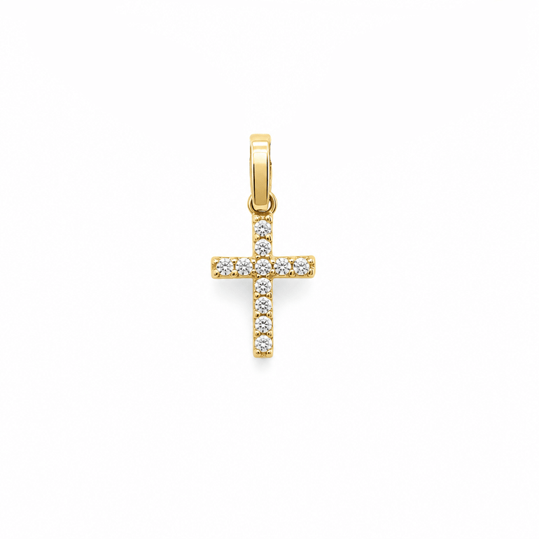 14K Yellow Gold Cross With CZ Pendant - Miral Jewelry
