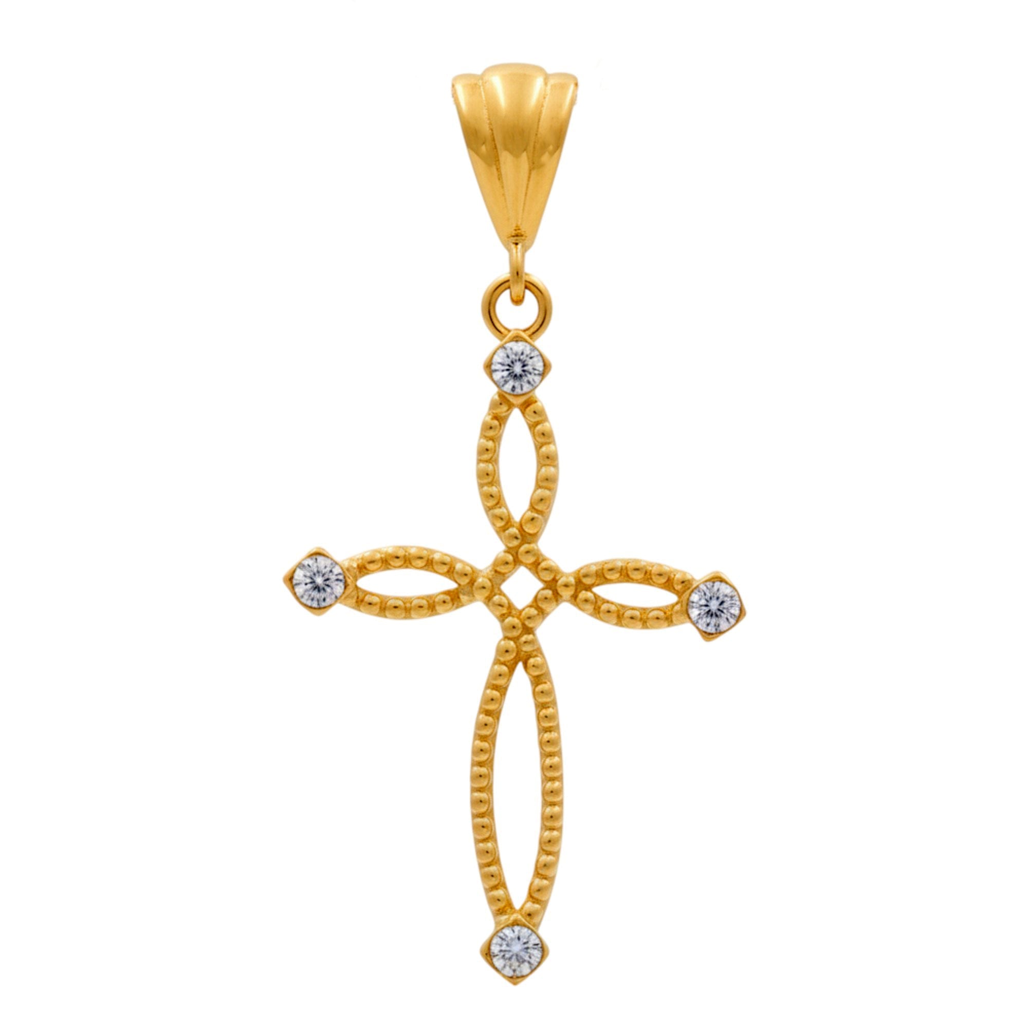 14K Yellow Gold Cross with Cz Pendant - Miral Jewelry