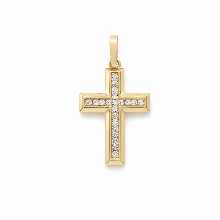 14K Yellow Gold Cross Pendant with Cubic Zirconia