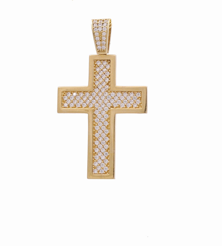 14K Yellow Gold Cross with Cz Pendant - Miral Jewelry