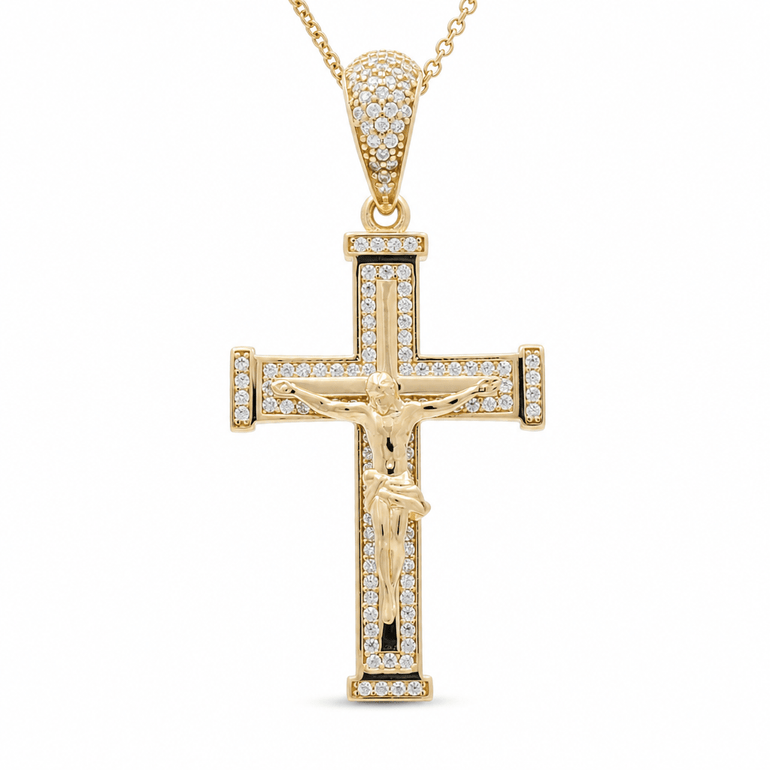 14K Yellow Gold Crucifix with Cz Pendant - Miral Jewelry