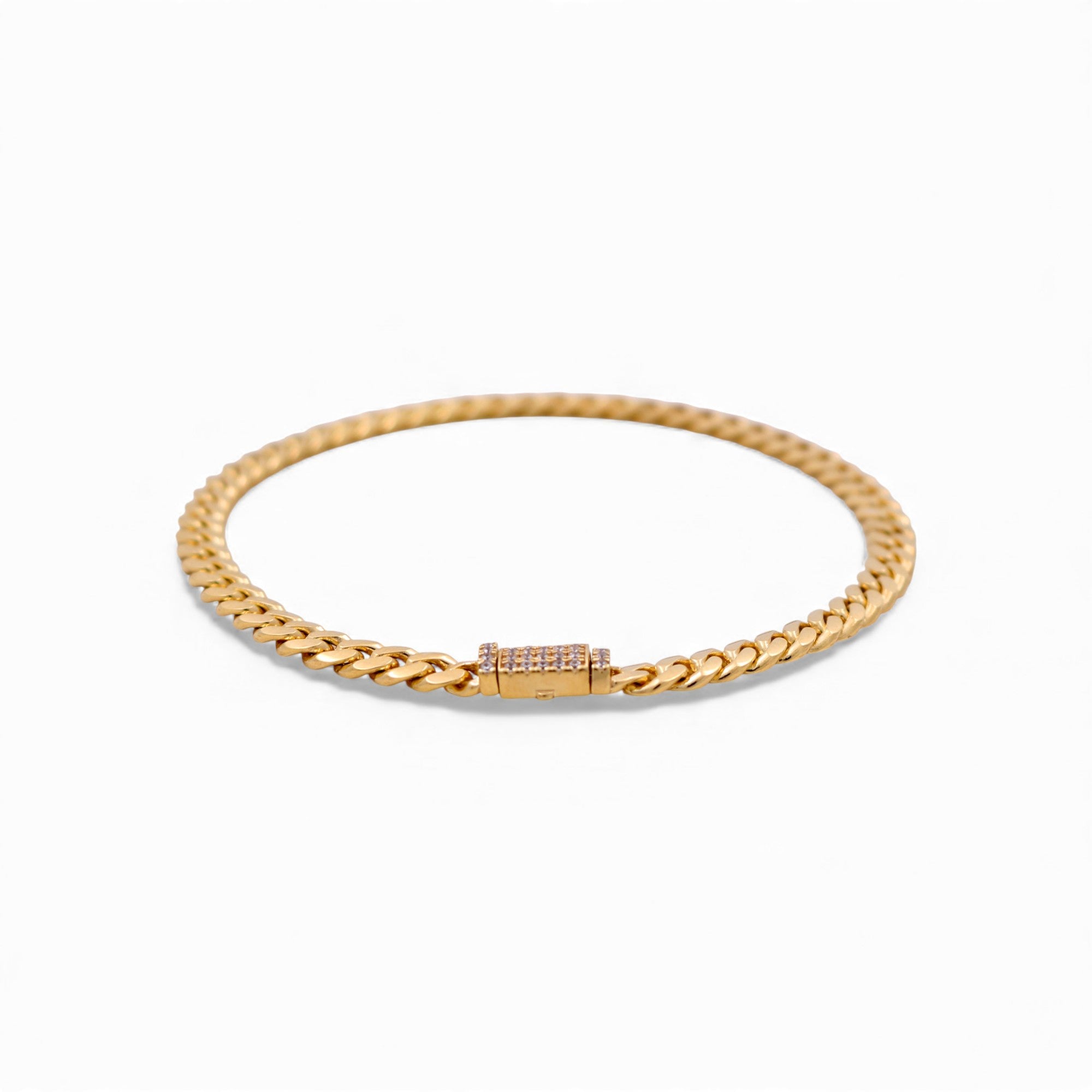 14K Yellow Gold Cuban Link Cz Clasp Women's Bracelet - Miral Jewelry