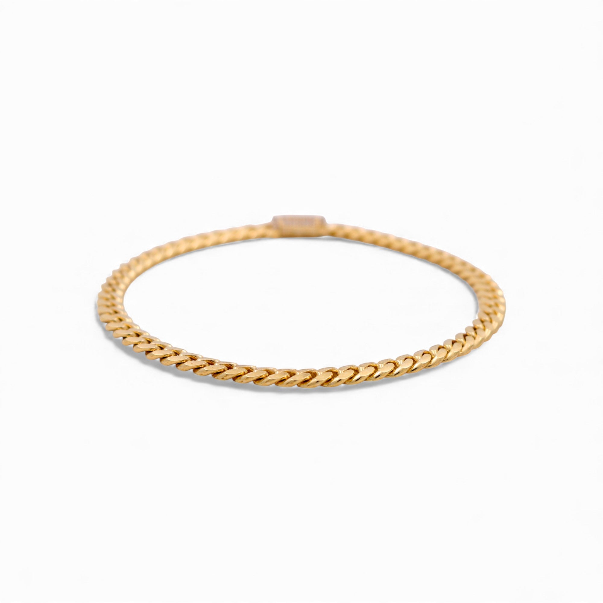14K Yellow Gold Cuban Link Cz Clasp Women's Bracelet - Miral Jewelry