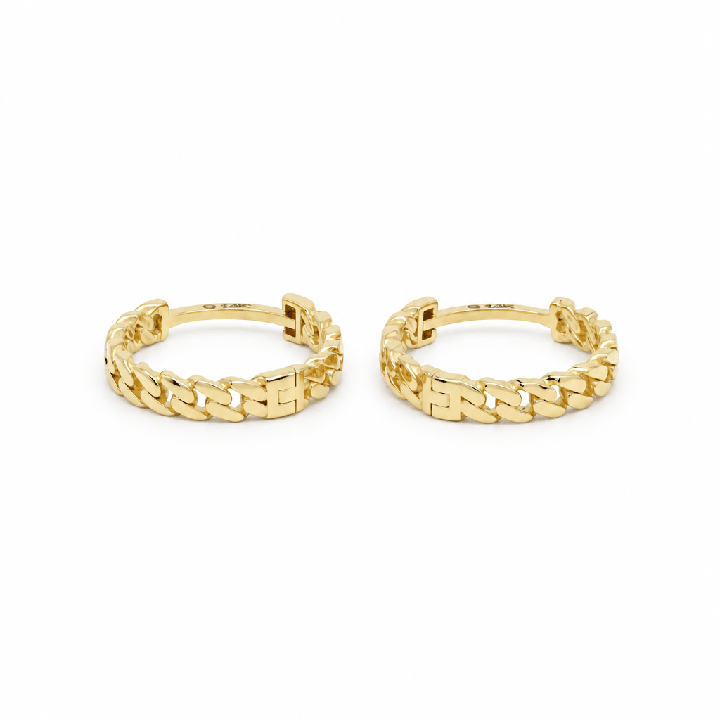 14K Yellow Gold Cuban Link Huggie Hoop Earrings – 14mm - Miral Jewelry