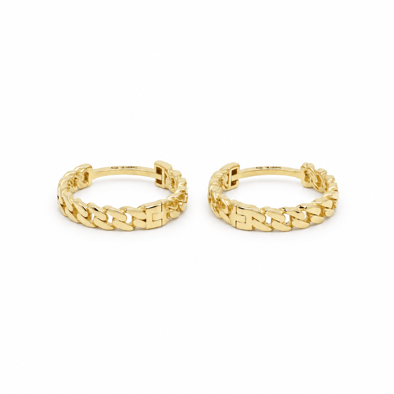 14K Yellow Gold Cuban Link Huggie Hoop Earrings – 14mm - Miral Jewelry