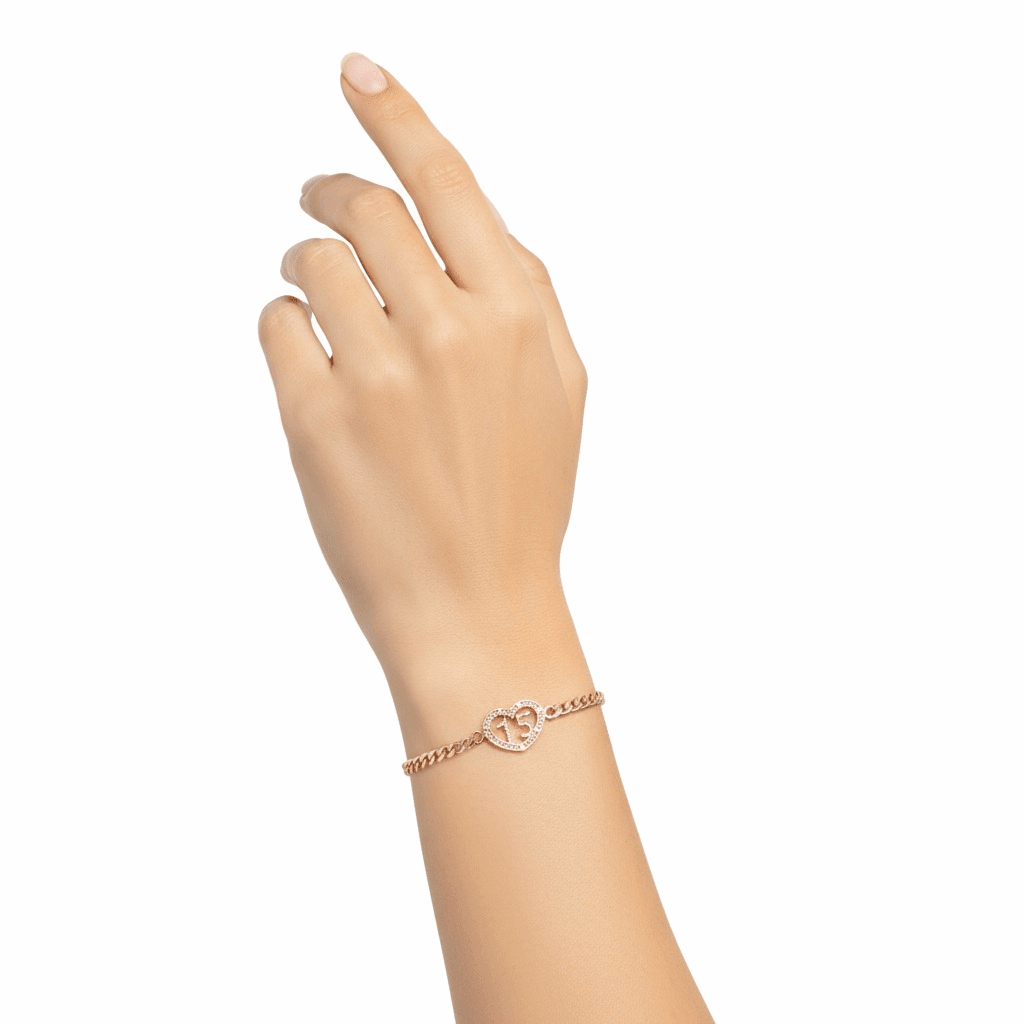 14K Yellow Gold Cuban Link with 15 Heart Women's Bracelet - Miral Jewelry