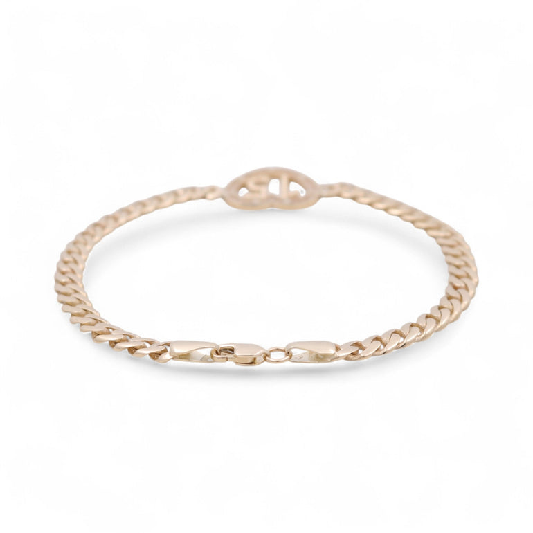 14K Yellow Gold Cuban Link with 15 Heart Women's Bracelet - Miral Jewelry