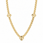 14K Yellow Gold Cuban Necklace with Diamond-Cut Clovers – 18" - Miral Jewelry