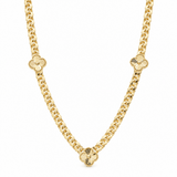 14K Yellow Gold Cuban Necklace with Diamond-Cut Clovers – 18" - Miral Jewelry
