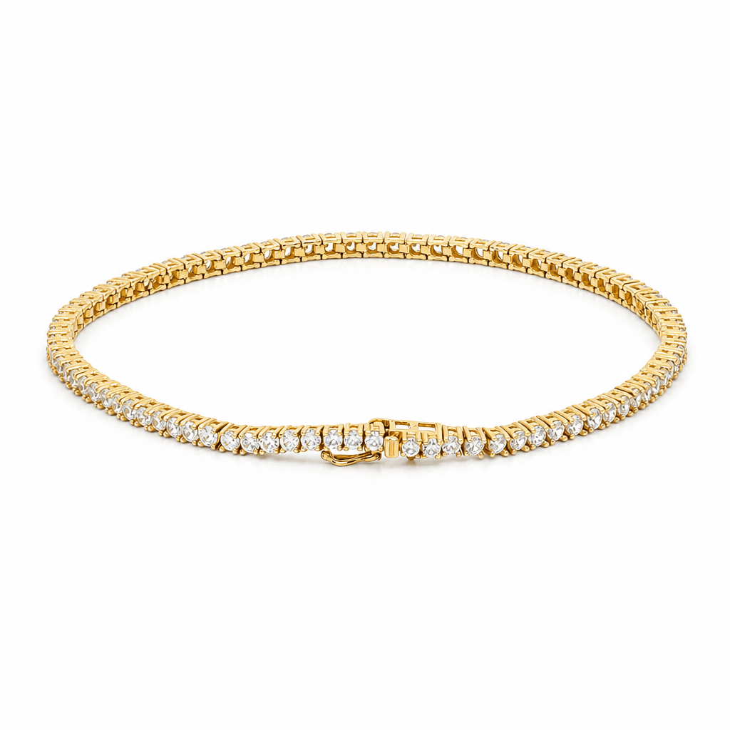14K Yellow Gold Cubic Zirconia Tennis Bracelet – 2.2mm, 7.5" - Miral Jewelry
