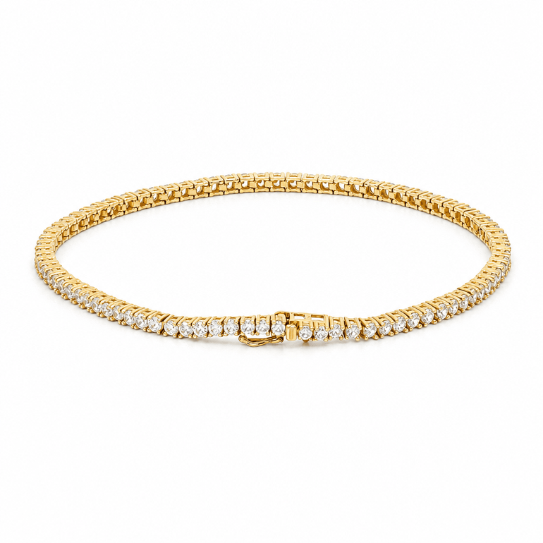 14K Yellow Gold Cubic Zirconia Tennis Bracelet – 2.2mm, 7.5" - Miral Jewelry