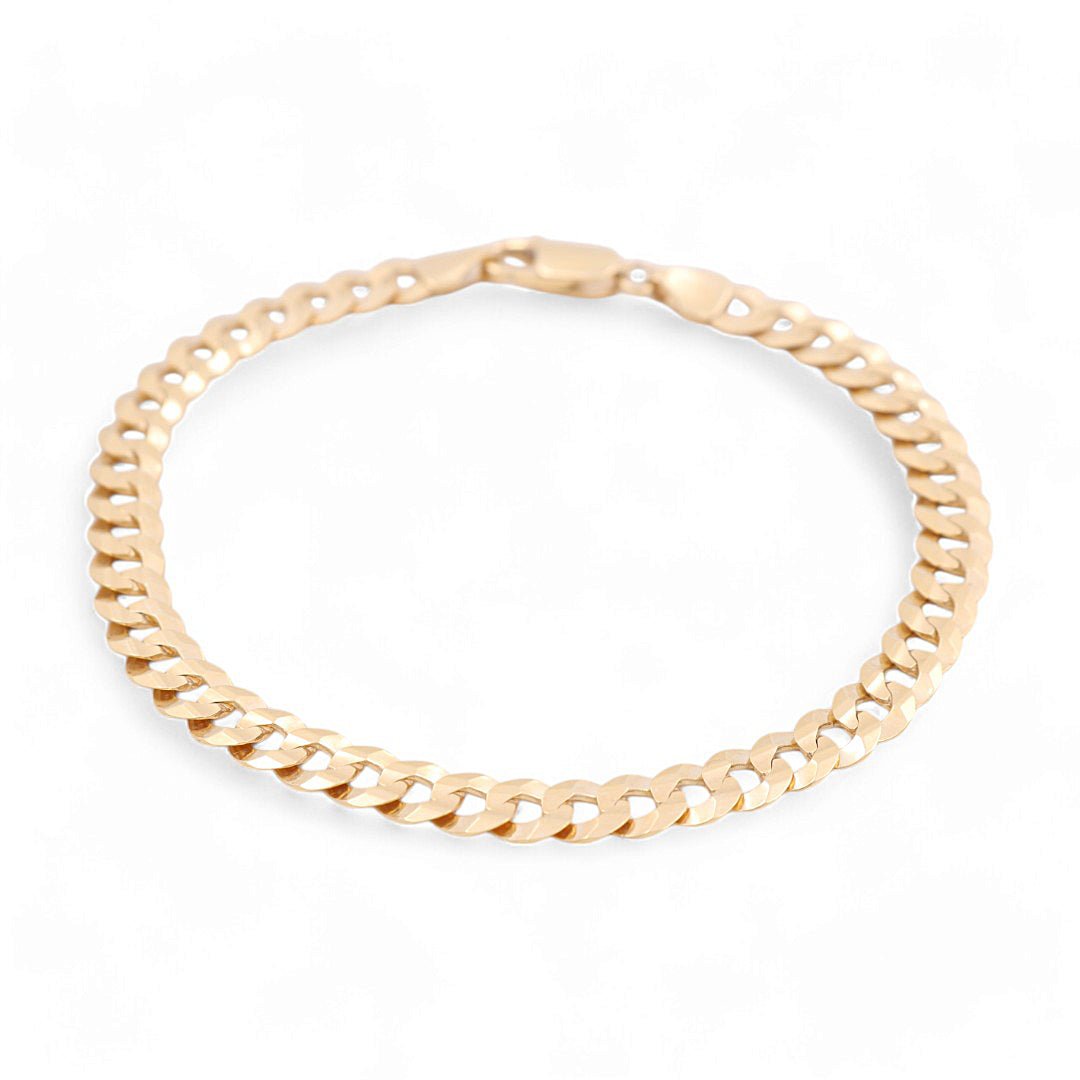 14K Yellow Gold Curb Men's Bracelet - Miral Jewelry