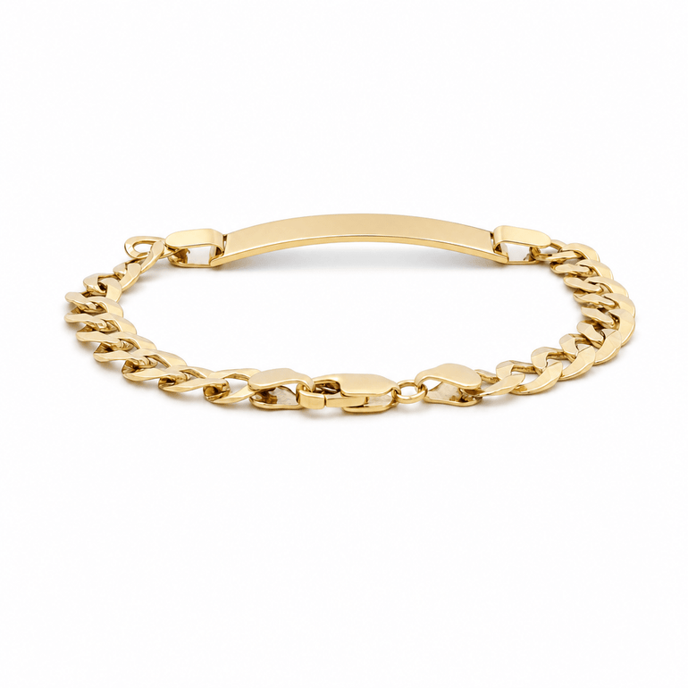 14K Yellow Gold Curb with Id Men's Bracelet - Miral Jewelry