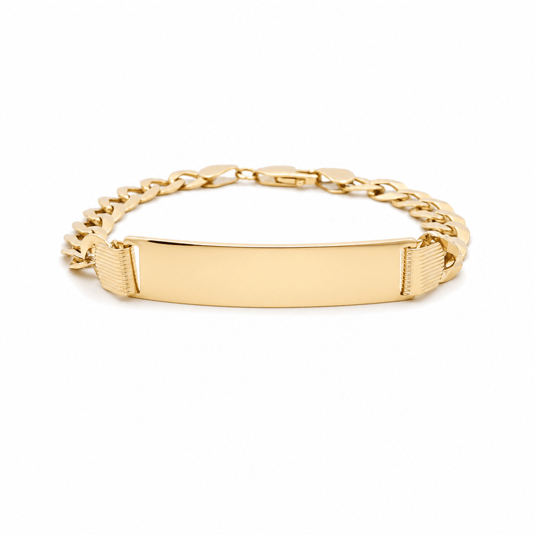 14K Yellow Gold Curb with Id Men's Bracelet - Miral Jewelry