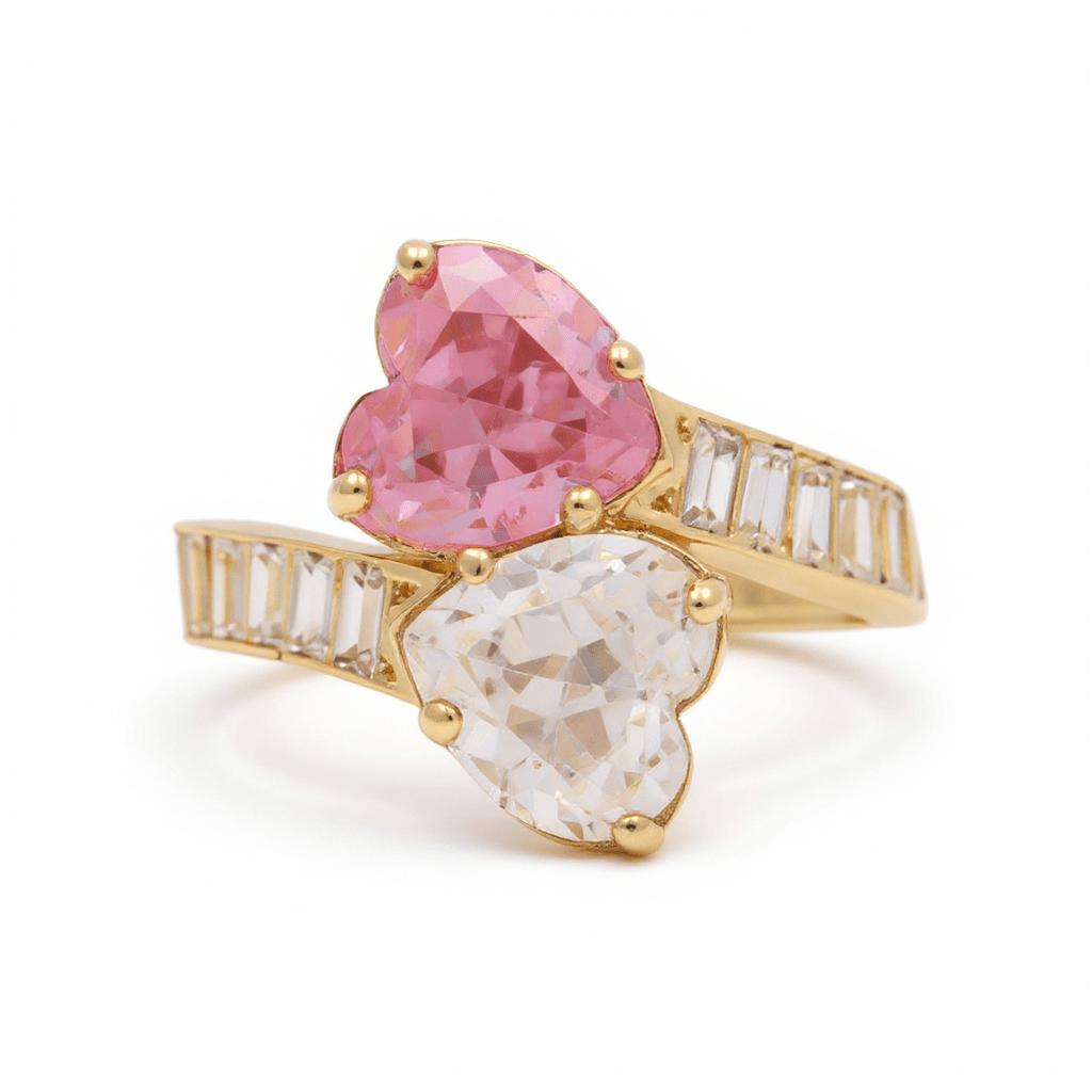 14K Yellow Gold Cz Hearts Fashion Women's Ring - Miral Jewelry