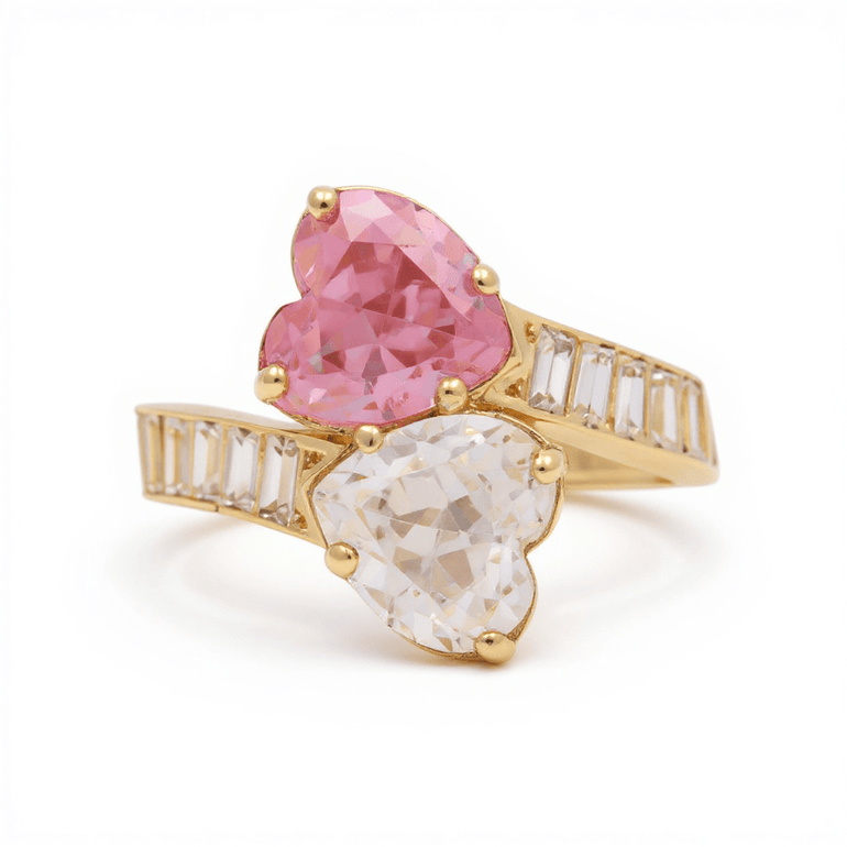 14K Yellow Gold Cz Hearts Fashion Women's Ring - Miral Jewelry