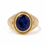 14k Yellow Gold Dark Blue Oval Fashion Ring - Miral Jewelry
