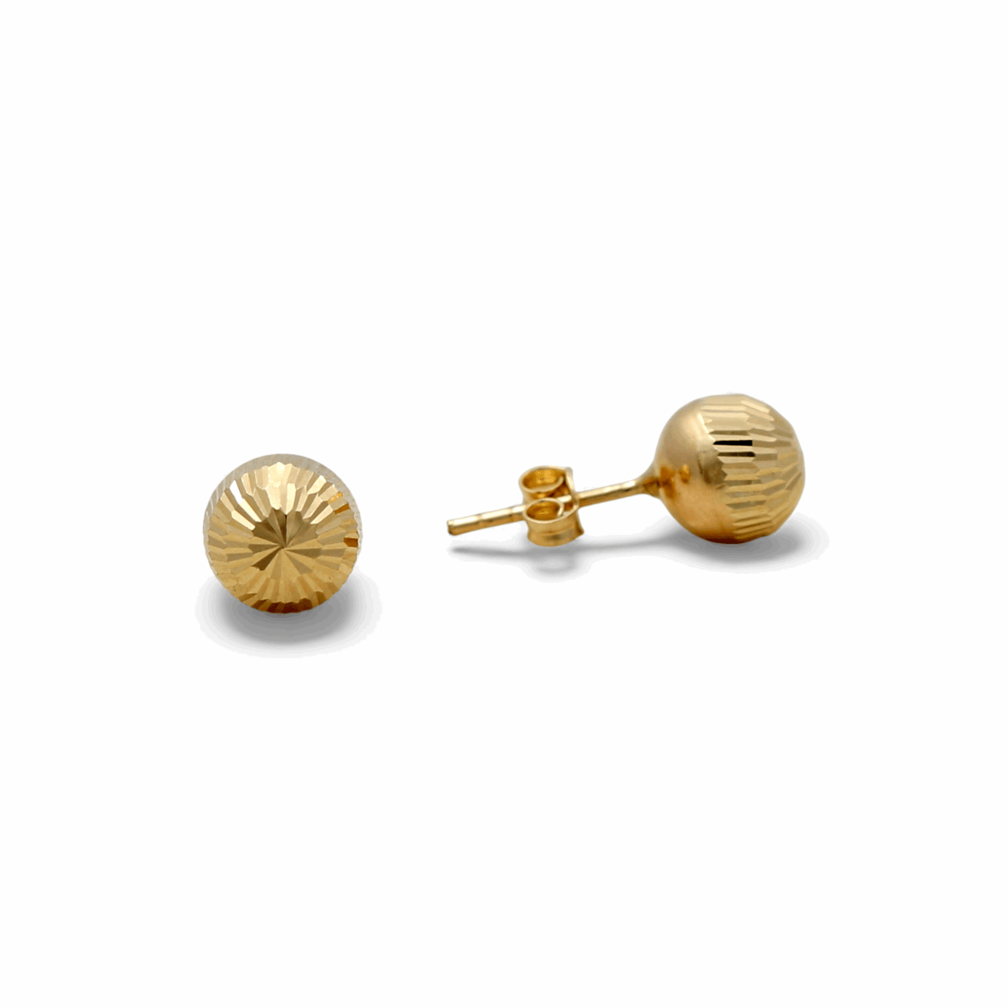 14K Yellow Gold Diamond Cut Ball Earrings - Miral Jewelry