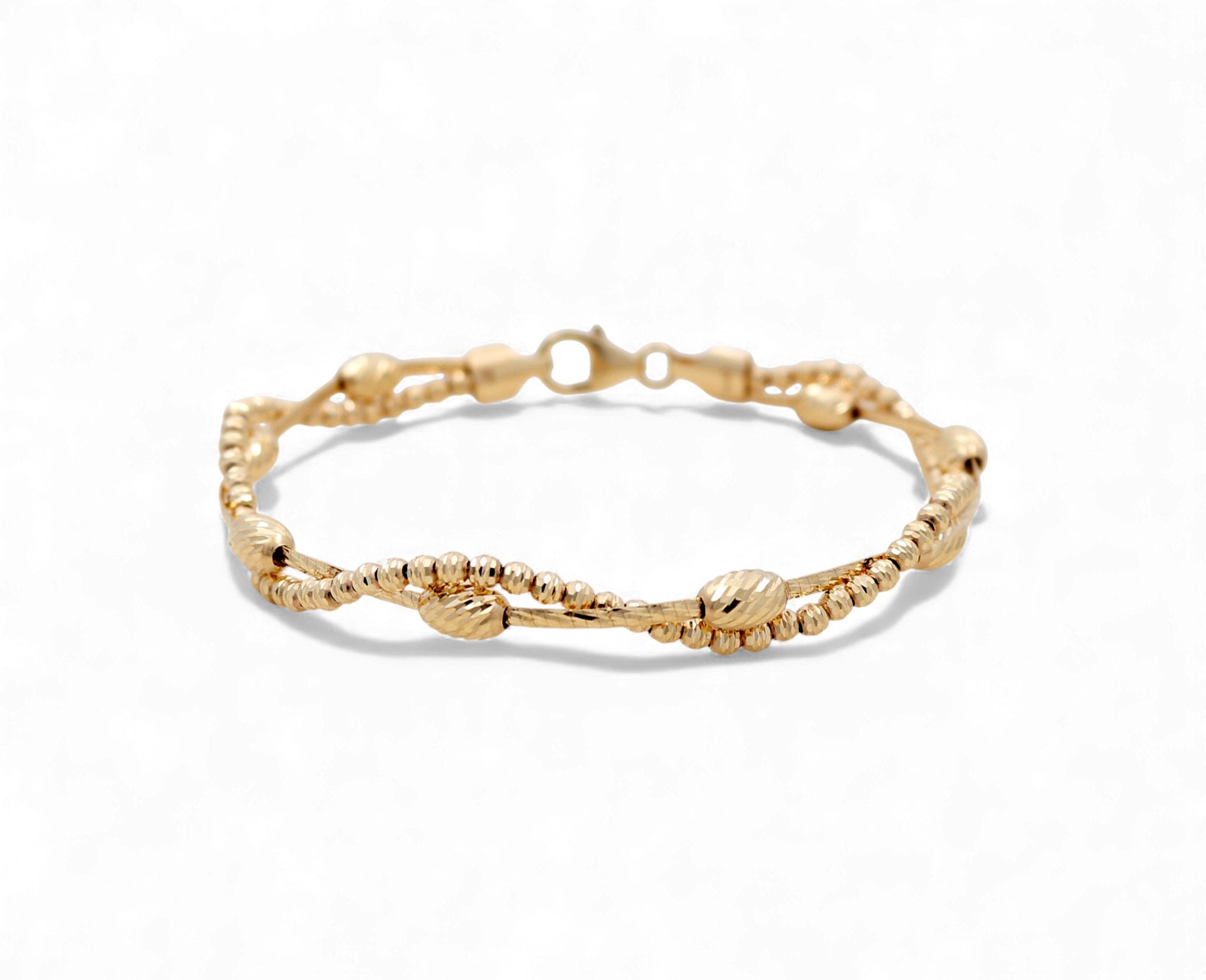 14K Yellow Gold Diamond Cut Bangle Women's Bracelet - Miral Jewelry