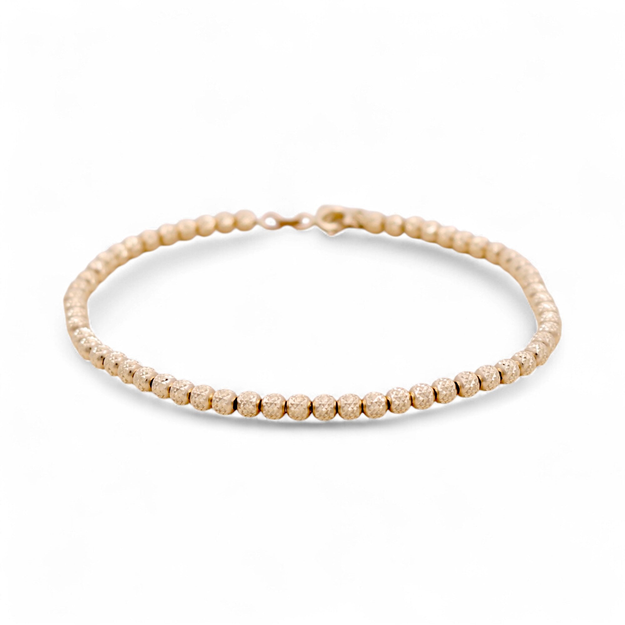 14K Yellow Gold Diamond-Cut Bead Bracelet 7in, 3.7 g