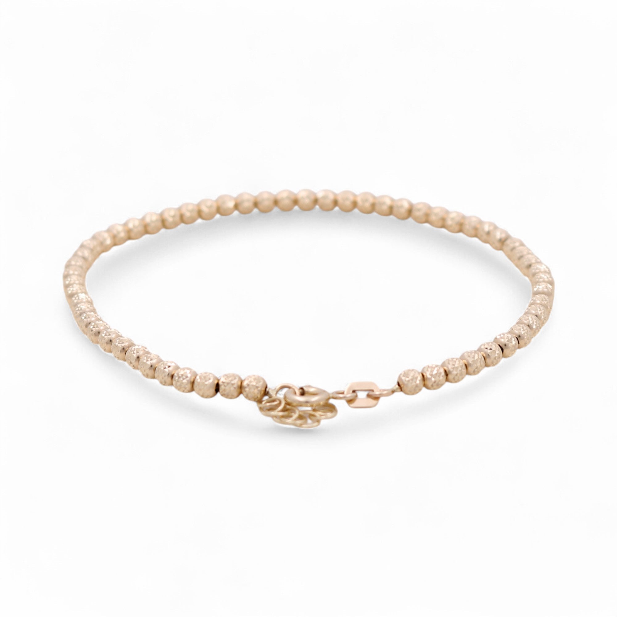 14K Yellow Gold Diamond Cut Beads Bracelet Women's - Miral Jewelry