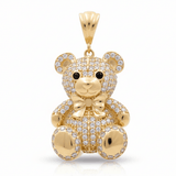 14K Yellow Gold Diamond Cut Bear with Cz Pendant - Miral Jewelry