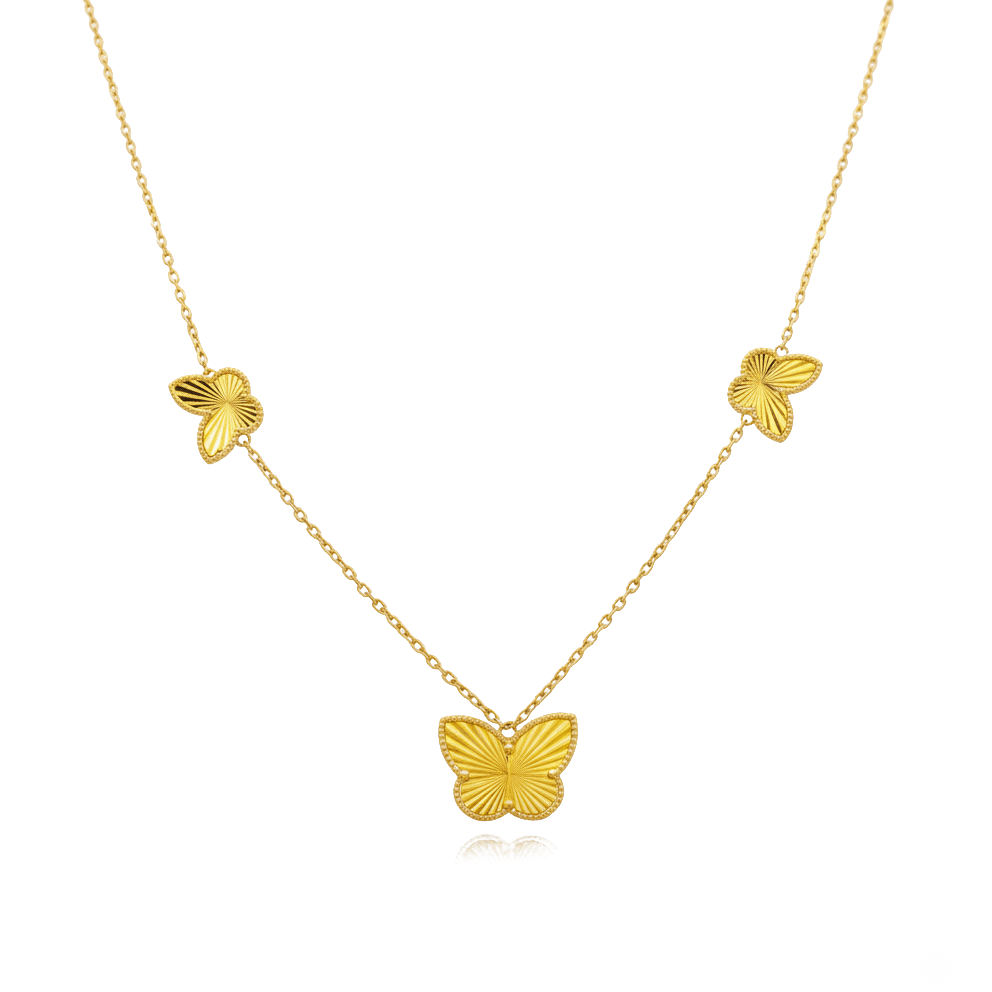 14K Yellow Gold Diamond-Cut Butterfly Station Necklace 17in