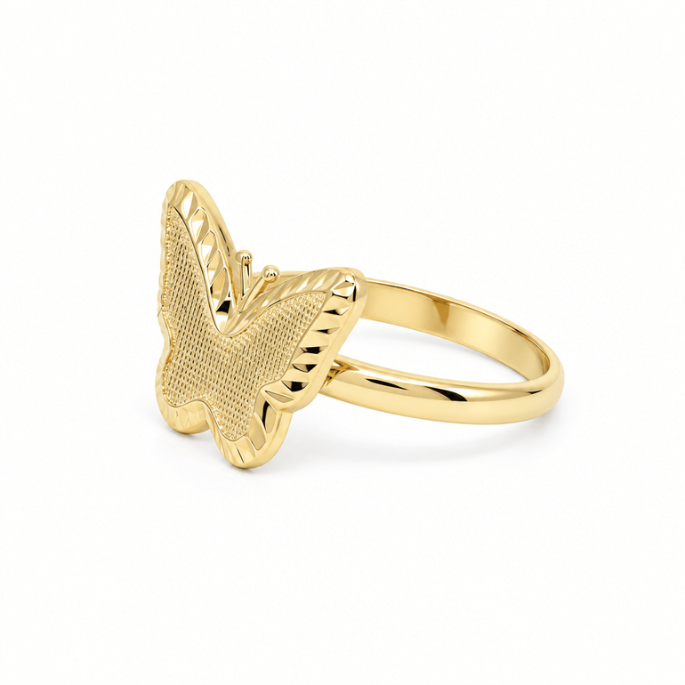 14K Yellow Gold Diamond-Cut Butterfly Ring – view 2