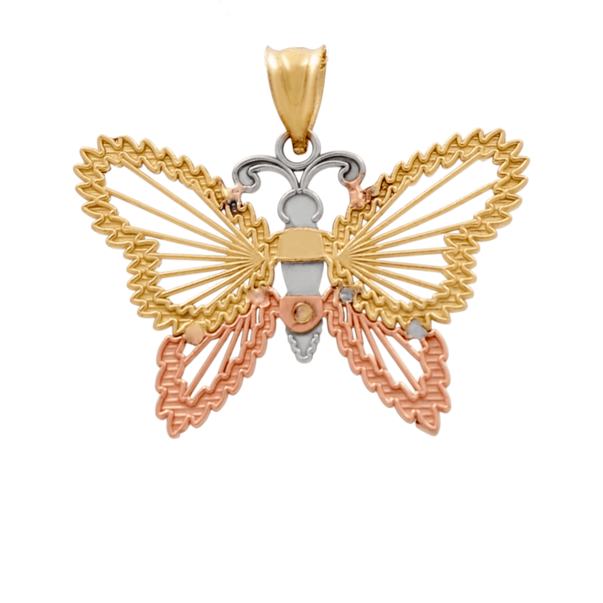 14K Yellow Gold Diamond Cut Butterfly Pendant - Miral Jewelry