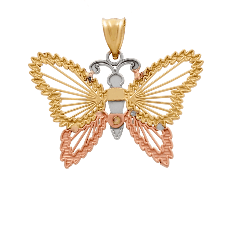 14K Yellow Gold Diamond Cut Butterfly Pendant - Miral Jewelry