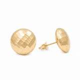 14K Yellow Gold Diamond Cut Button Earrings - Miral Jewelry