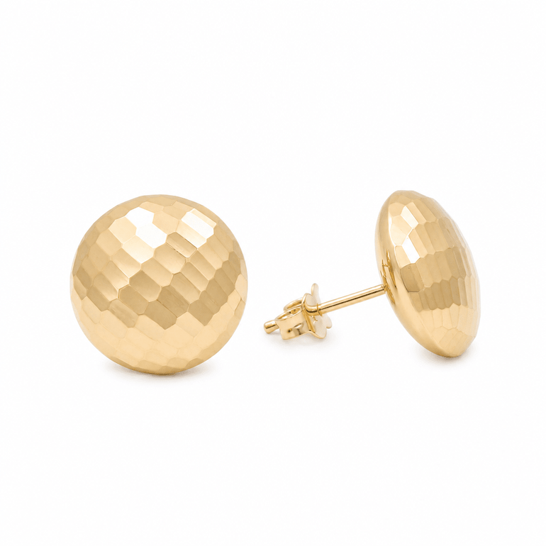 14K Yellow Gold Diamond Cut Button Earrings - Miral Jewelry