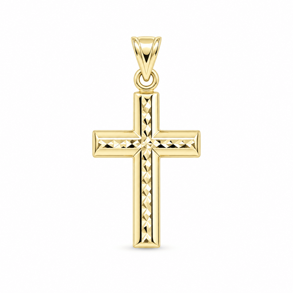 14K Yellow Gold Diamond-Cut Cross Pendant – 1.2 g - Miral Jewelry