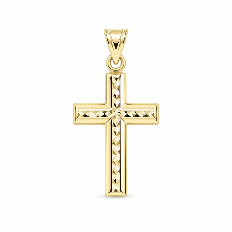 14K Yellow Gold Diamond-Cut Cross Pendant – 1.2 g - Miral Jewelry